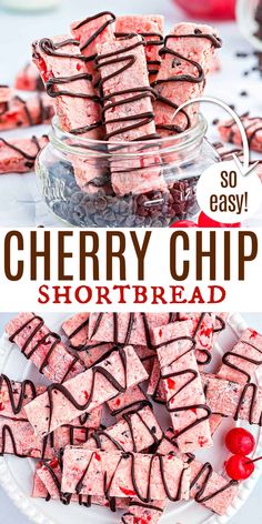 cherry shortbreads with chocolate drizzled on top