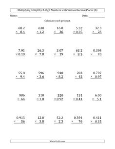 the worksheet for multiplying by 3 digit numbers with fraction place value