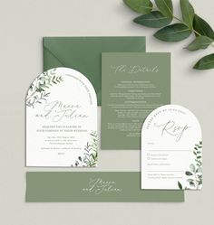 an elegant wedding suite with greenery on the front and back