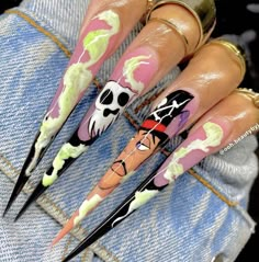 Dr Facilier Nails, Monster High Nails, Cartoon Nail Designs, Disney Acrylic Nails, Character Nails, Dr Facilier, Cartoon Nails, Grunge Nails