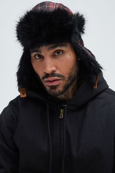 Available In Red/Black. Woven Plaid Exterior Faux Fur Lining Contrast Buttons Nylon Webbing Chin Strap 50% Cotton 50% Polyester Imported | Mens Flannel Trapper Hat in Red/Black by Fashion Nova Johnny Collar, Trapper Hats, Mens Flannel, Collar Sweater, Plaid Shirt, Black Sweaters, New Black, Faux Fur, Fashion Nova