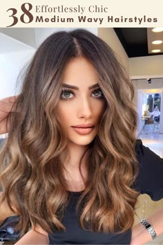 Cute Wavy Hairstyles For Medium Hair, Wavy Curls Medium Hair, Medium Hair Wavy Styles, Medium Curls Hairstyles, Medium Curled Hair, Wavy Curls Hairstyles, Curls On Medium Length Hair, Medium Length Curled Hairstyles, Medium Length Hair Curled