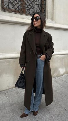 Cute Outfits for Winter: Stay Warm and Stylish at Any Age — No Time For Style Chocolate Brown Fall Outfit, Dark Brown Wool Coat, Sunday Fall Outfits, Turtleneck Winter Outfit, Fall Lunch Outfit Ideas, Brown Coat Outfit Winter, Dark Brown Coat Outfit, Sunday Lunch Outfit, Long Wool Coat Outfit