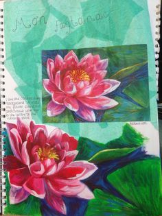 an art journal with two pink flowers on it