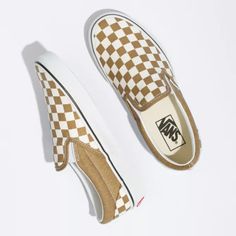 Vans Checkerboard Classic Slip-On Bronze Age Lurex Sparkle/True White VN0A33TB9EY Winter Essentials Clothes, Womens Slip On Shoes, Vans Checkerboard, Women's Slip On Shoes, Bronze Age, Winter Essentials, Vans Classic Slip On Sneaker, On Shoes, Slip On Shoes