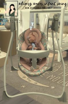 a baby swing with a teddy bear in it