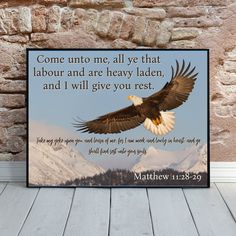 Come unto me all who are weary Majestic Eagle Poster Eagle Poster, Come Unto Me, Bible Verse Wall, Christian Bible, Christian Inspiration