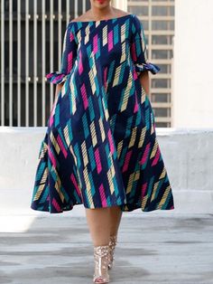 Off Shoulder Falbala Prints Women's Long Sleeve Dress -m.tbdress.com Stylish Maxi Dress, Short African Dresses, African Dresses Modern, African Wear Dresses, Afrikaanse Mode, African Maxi Dresses, Western Dress, African Fashion Ankara