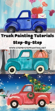 two pictures with the words truck painting materials step - by - step and an image of a