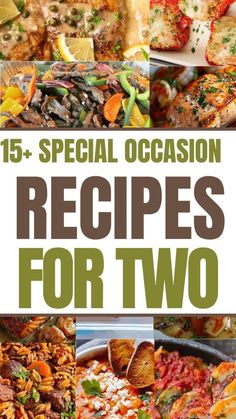 the cover of 15 special occasion recipes for two, with pictures of different food items