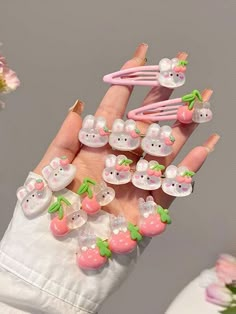 Side Hair Accessories, Rabbit Strawberry, Cartoon Y2k, Kawaii Hair Clips, Pink Hair Clips, Cute School Stationary, Side Hair