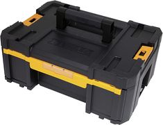 a black and yellow tool box on a white background