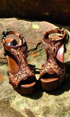 Tooled Leather Shoes, Western Heels, Shoe Rack Ideas, Cowgirl Shoes, Shoe Organization, Closet Shoe, Organization Closet, Cowgirl Magazine