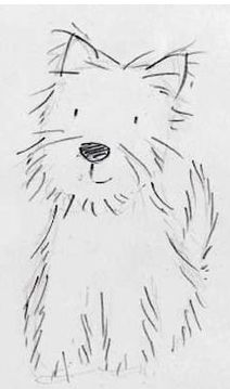 a drawing of a dog that is sitting down