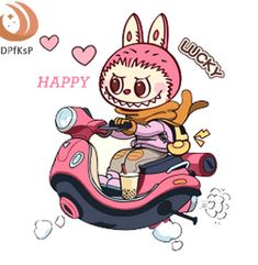 a cartoon character riding on the back of a pink scooter with an angry face