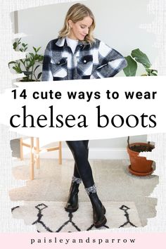 Here are 14 chelsea boot outfit ideas! Look cute in these outfits that range from casual to dressy. Great tips for how to wear these fashionable shoes! Flat Ankle Boots Outfit For Women, Style Boots Women Fashion, How To Wear Black Chelsea Boots, Styling Chelsea Boots Women Outfits, Black Chealse Boot Outfit Women, Low Boots Outfit How To Wear, Styling Black Chelsea Boots, Chelsea Boots And Jeans Outfit, Chelsea Boot With Jeans