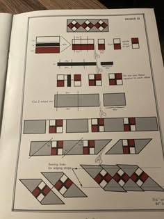 an open book with diagrams and instructions on how to use the pattern for quilts