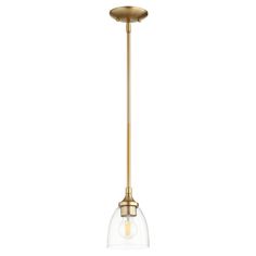 Quorum Enclave 3059-280 Pendant - Aged Brass W/ Clear/seeded New Home Build Ideas, Home Build Ideas, Quorum Lighting, Minnesota Home, New Home Build, Single Pendant Lighting, Seeded Glass, Lighting Ceiling, Aged Brass