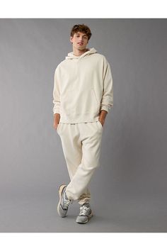 Super soft heritage fleece/Hooded/Kangaroo pocket/Ribbed cuffs & hem/This is Real Good: Made with the planet in mind & a promise to continue to do better. Everyday Cream Hoodie Sweatshirt, Sporty Cream Hooded Hoodie, Cozy Cream Hoodie With Double-lined Hood, Sporty Cream Hoodie With Double-lined Hood, White Sweatshirt With Double-lined Hood For Outdoor, Solid Hoodie, Kangaroo, American Eagle Outfitters, American Eagle