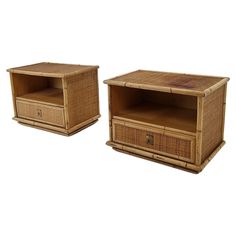 two wicker end tables with drawers on each side