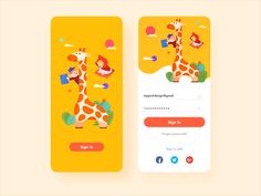 two mobile phone screens, one with a giraffe and the other with an animal