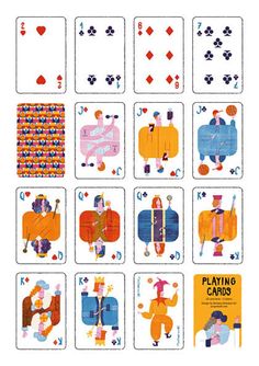 the playing cards are designed to look like people in suits and hats, with different patterns