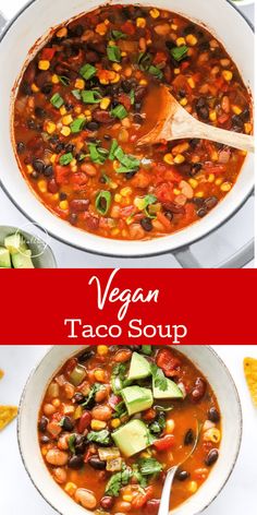 two pictures showing different types of food in a white bowl and on the same side