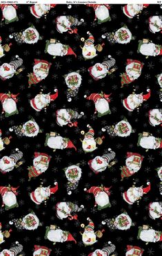 a black background with snowmen and santa hats