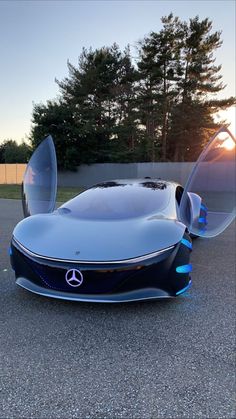 a futuristic car is parked in the parking lot