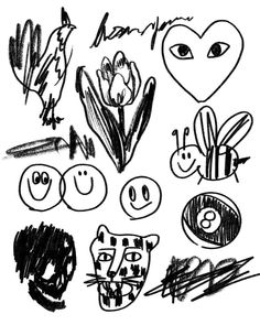 some drawings that have been drawn by someone in the past few years, including hearts and flowers