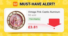 an advertisement for pink castle autumn sale with price tag on yellow background and red arrow