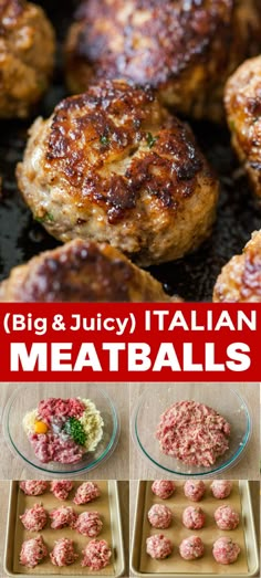 meatballs are being cooked on the grill and then placed in pans to cook