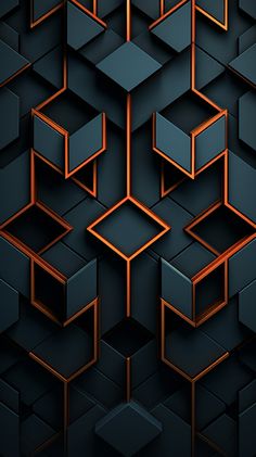 an abstract background consisting of cubes and lines in orange and dark blue colors with black edges