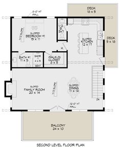 the second level floor plan for a home with an attached garage and living room area