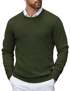 PRICES MAY VARY. 【Comfortable Fabric】Men's Crew Neck Sweater made of soft, lightweight and stretchy material, which warmth with out the weight, provides a comfort and warm wearing experience in chill days. 【Classic Looking】Mens Knit Sweater features with special crewneck design, basic dress sweater style, slim fit, long sleeve, solid colors, ribbed hem and cuffs. Stylish all while keeping you warm. 【Versatile】This Mens Pullover Sweater is a versatile and fashionable addition to your wardrobe. Yo Mens Christmas Outfit, Gingerbread Outfit, Mens Crewneck Sweater, Green Sweaters, Crew Neck Sweater Men, Crew Neck Sweaters, Mens Crewneck, Mens Knit, Mens Pullover Sweater