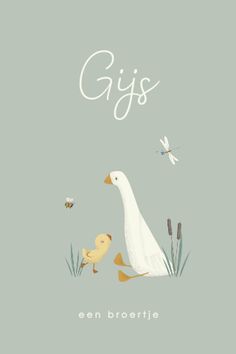 an illustration of a goose and duckling with the word gifs on it's back