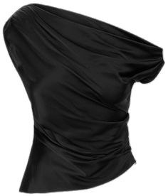 Fitted Silk Pre-draped Blouse, Elegant One-shoulder Silk Blouse, Elegant One Shoulder Silk Blouse, Evening Blouse With Pre-draped Sleeves, Pre-draped Evening Blouse With Draped Sleeves, One-shoulder Silk Blouse For Party, Chic Draped Satin Top, Off-shoulder Ruched Blouse For Night Out, Evening Draped Satin Top