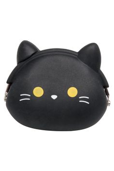 a black cat purse with yellow eyes