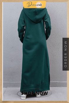 Classic and Stylish Dress Solid Color Fall Maxi Dress For Daywear, Solid Winter Loungewear Dresses, Winter Loungewear Dress, Green Long Winter Dress, Long Cotton Winter Dress, Long Solid Color Winter Dress, Green Cotton Maxi Dress For Fall, Casual Green Maxi Dress For Loungewear, Fall Daywear Dresses In Solid Color