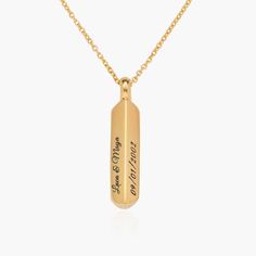 Block Bar Necklace - Gold Vermeil Initial Tag Necklace, Engraved Bangle Bracelet, Safety Policy, Gold Initial Ring, Engraved Bangle, Message Necklace, Latest Jewellery Trends, Medium Hoop Earrings, Stacked Necklaces