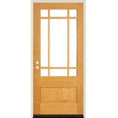 a wooden door with glass panels on the side