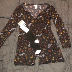 Nwot! Comes With Long Socks, Cute Thanksgiving Pj Set One Piece Pjs, Pjs Set, Socks Cute, Long Socks, Pj Sets, Women's Intimates, Pajamas, Thanksgiving, Socks