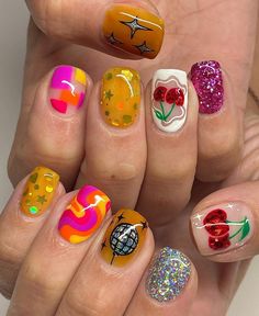 Short Fun Nails, Concert Nails, Retro Nails, Hello Nails, Saturday Night Fever, Night Fever, Bright Nails, Nails Only, Hair Skin Nails