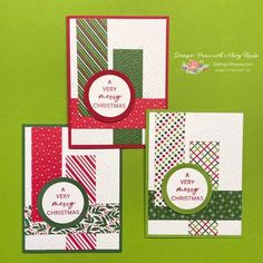 three christmas cards with different designs on them