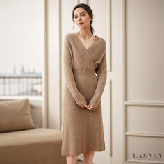 Lasaky - Premium Bodycon Knit Dress with Cashmere Blend and Cross-Over Design Cashmere Sweater Dress, Wool Knitted Dress, Bodycon Midi Skirt, Bodycon Sweater Dress, Cashmere Outfits, Long Knitted Dress, Purple Midi Dress, Cashmere Dress, Long Sweater Dress