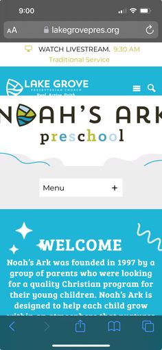 the noah's ark preschool app is displayed on an iphone screen, with text below it