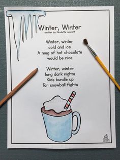 a coloring page with two pencils next to it and a cup of hot chocolate