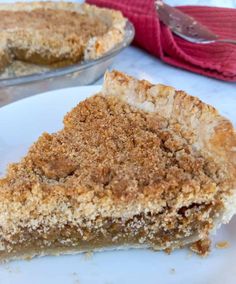 a piece of pie sitting on top of a white plate