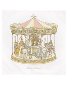 a drawing of a carousel with animals on it