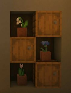 an image of a shelf with some plants in it on the wall and one plant is growing out of boxes